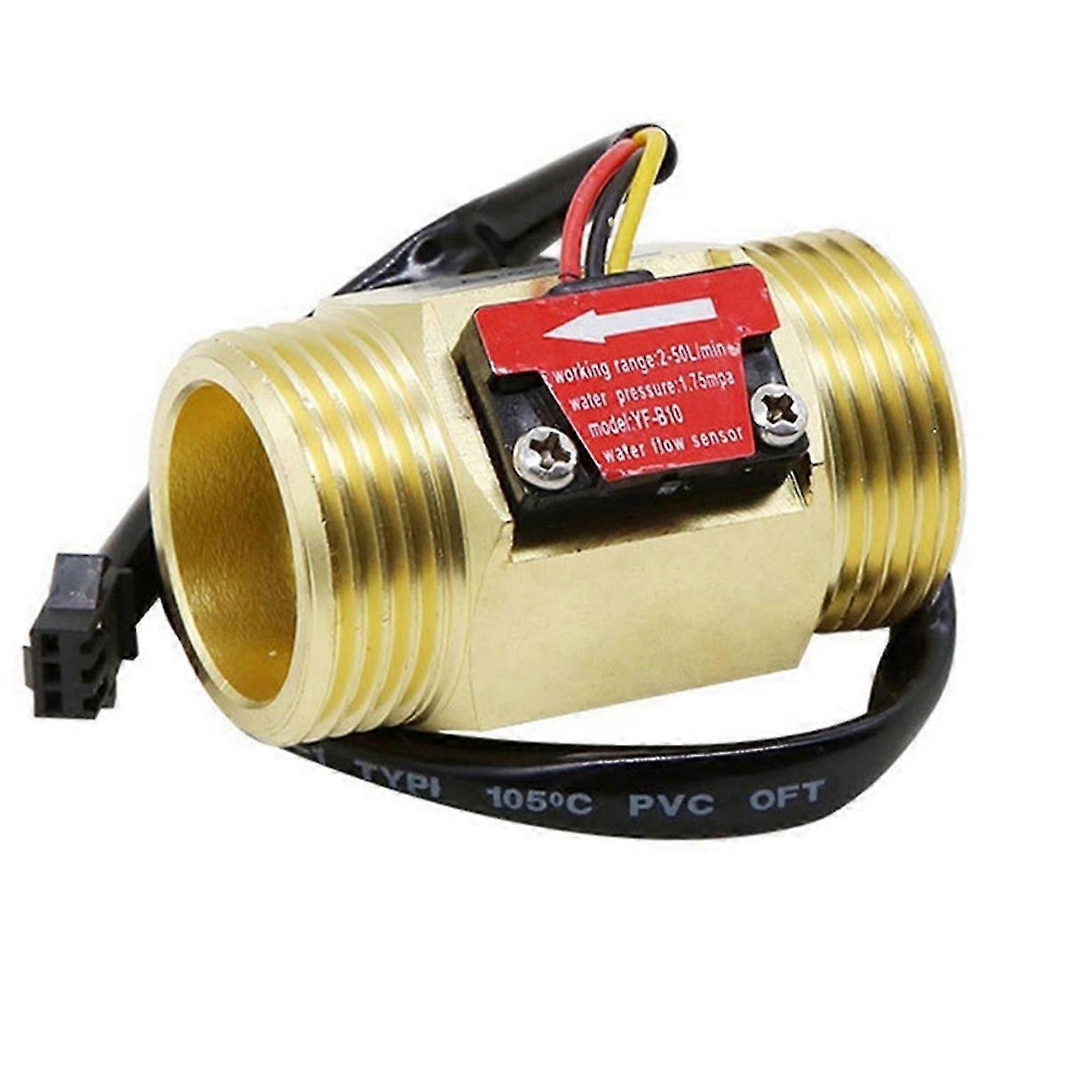 Water Flow Sensor Hall Flow Meter 1 Inch External Wire Copper