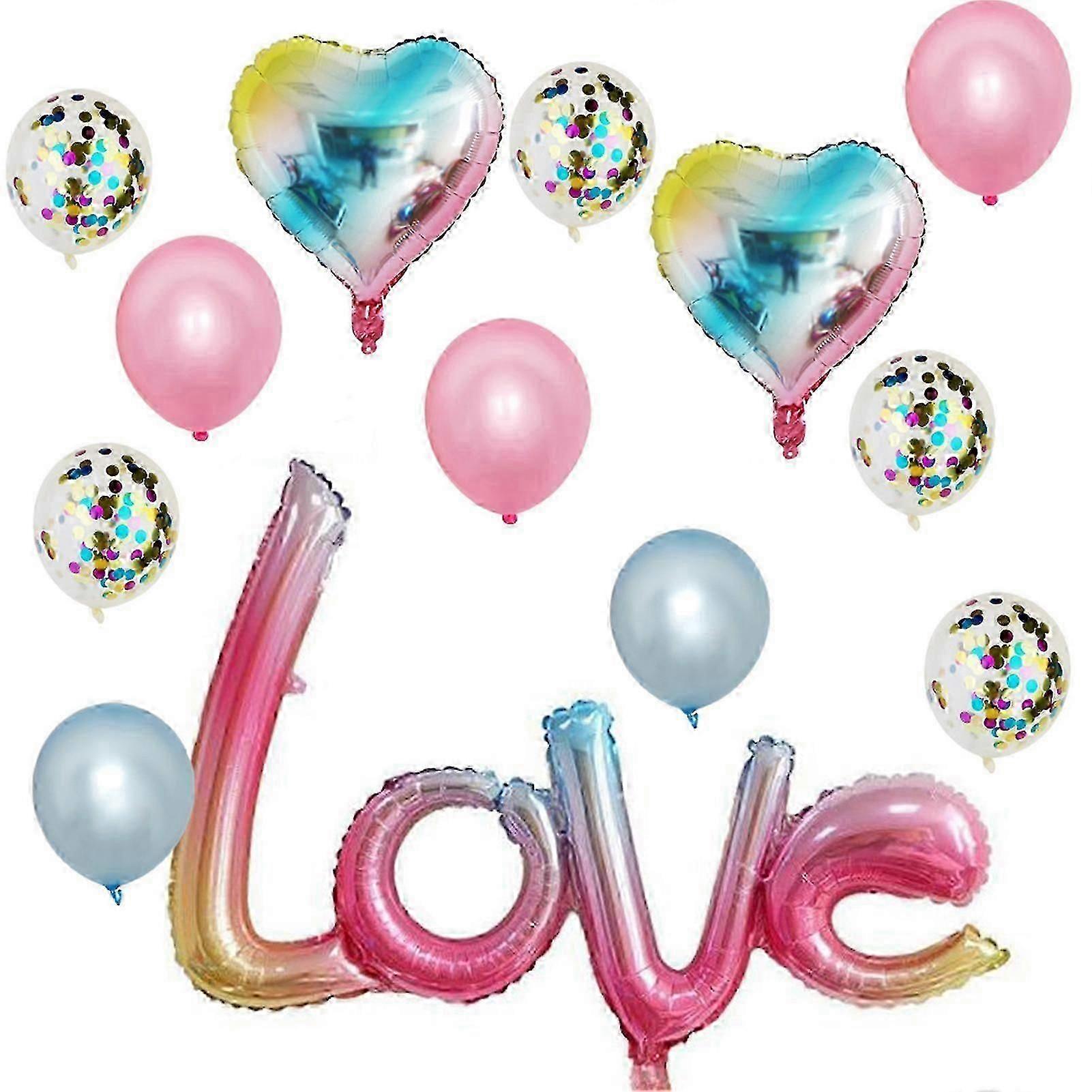 1 Set Heart Balloon Inflatable Conjoined Aluminum Foil Happy Valentine's Day Love Letter Balloons Decor for Holiday Jikaix