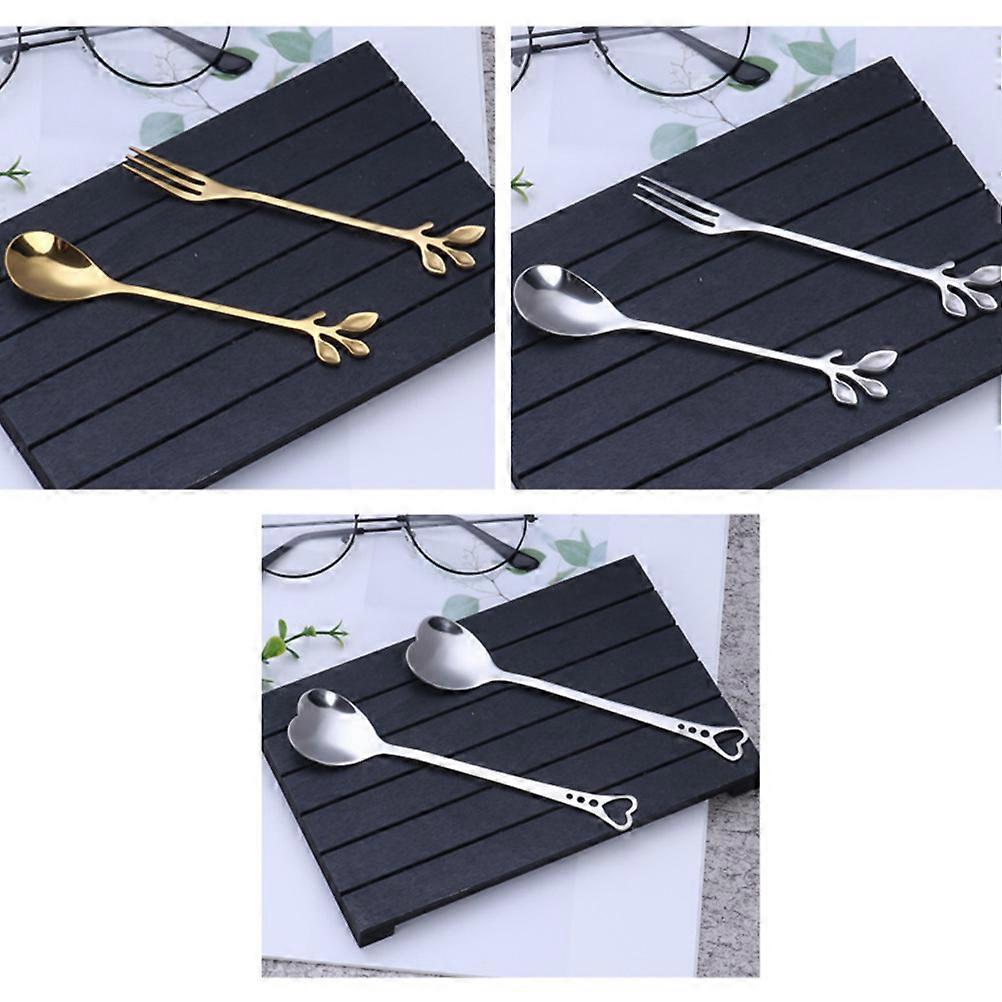 Creative 3-Leaf Leaf Spoon Stainless Steel Spoon for Dessert 6Pcs