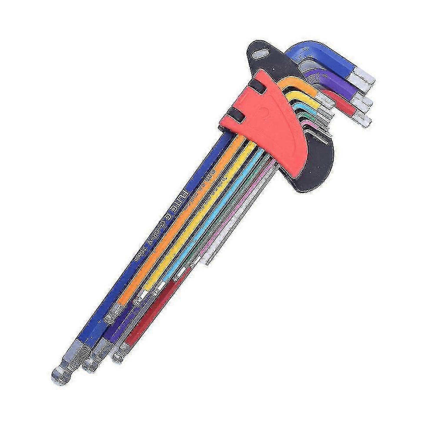 9 Piece Hex Wrench Set, Long Arm Ball End Allen Wrench Set, Folding Hex Key Tool Set With Knotted End, Durable Color L-shaped Hex Wrench Tool Kit For