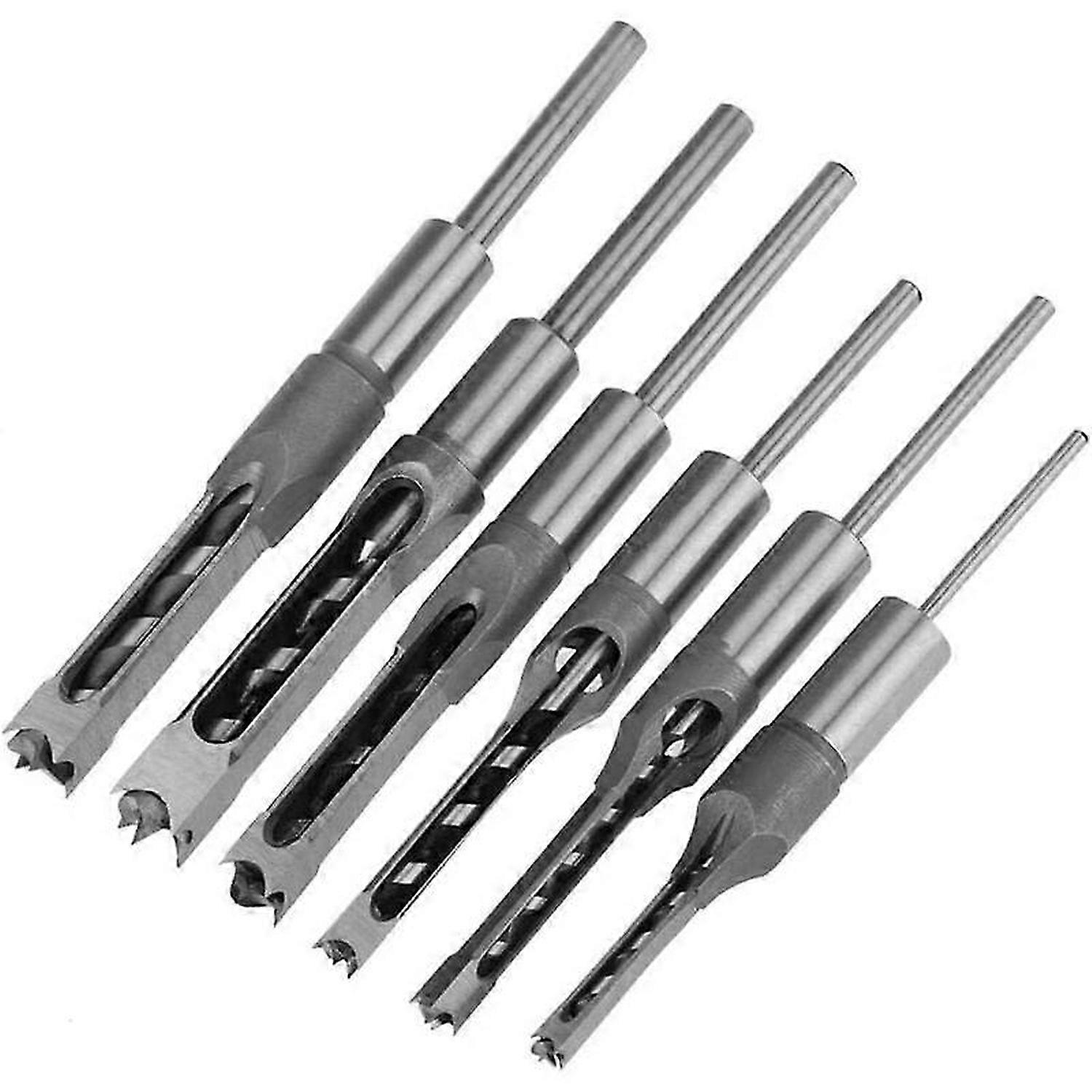 Set of 6 Square Hole Drill Bits, Steel Hollow Chisel Carpentry Tools Set for Square Hole Saw Wood Drill Bits Square Hole Drill Bit Hole Drilling Morti