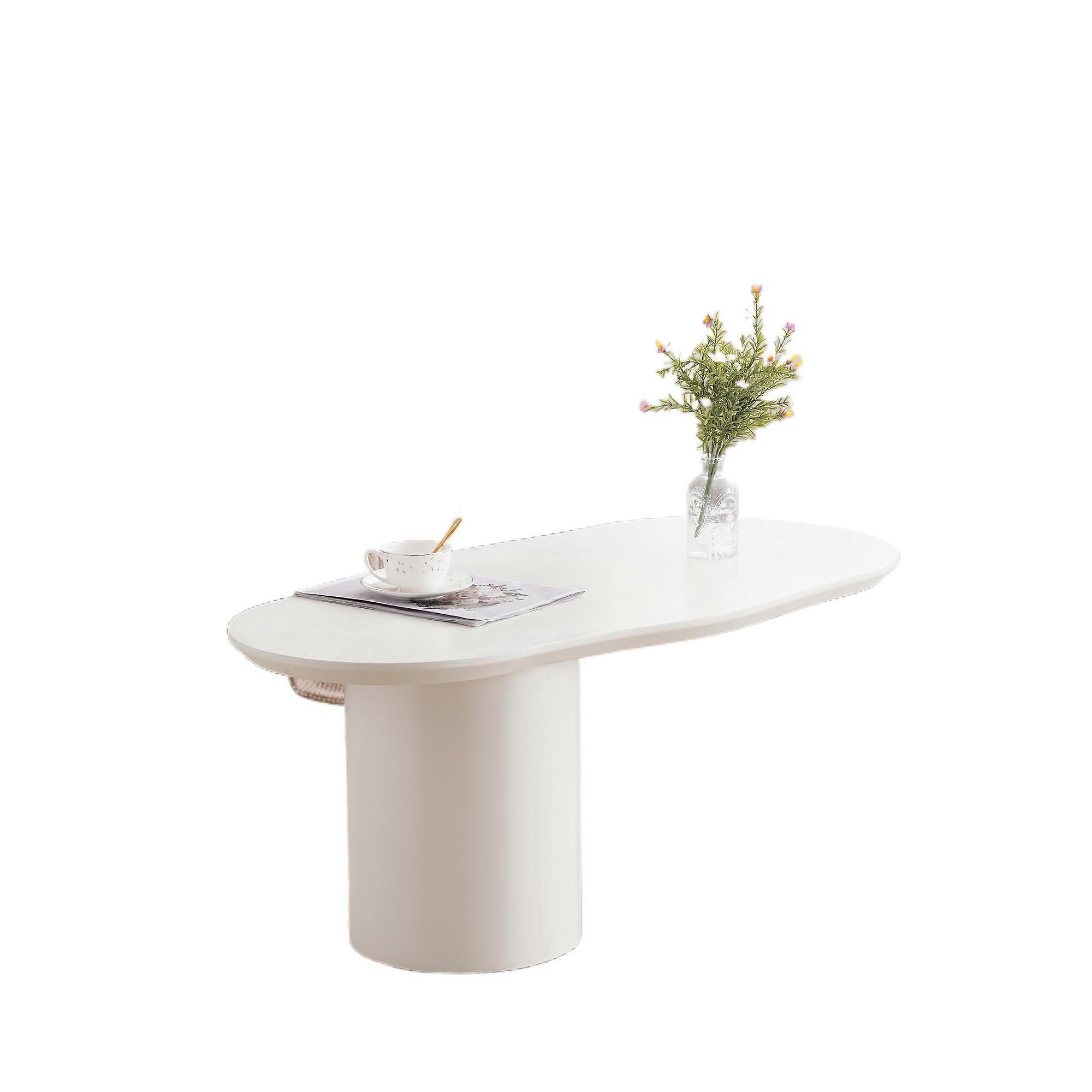 Sturdy Wood Composite Table White 100cm Curved Irregular Smooth Finish