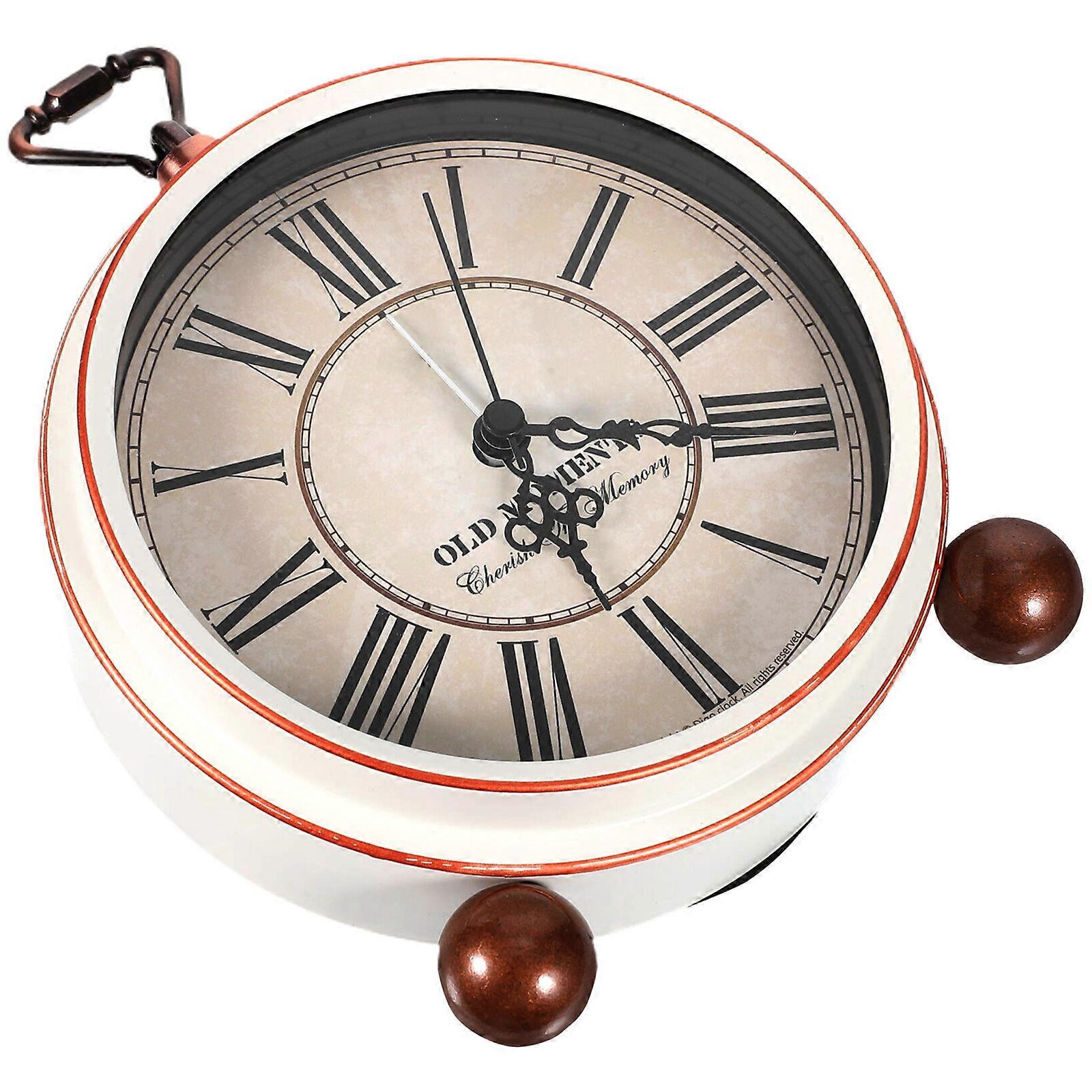 Table Alarm Clock Desktop Alarm Clock for Time Display 2Pcs White Vintage
