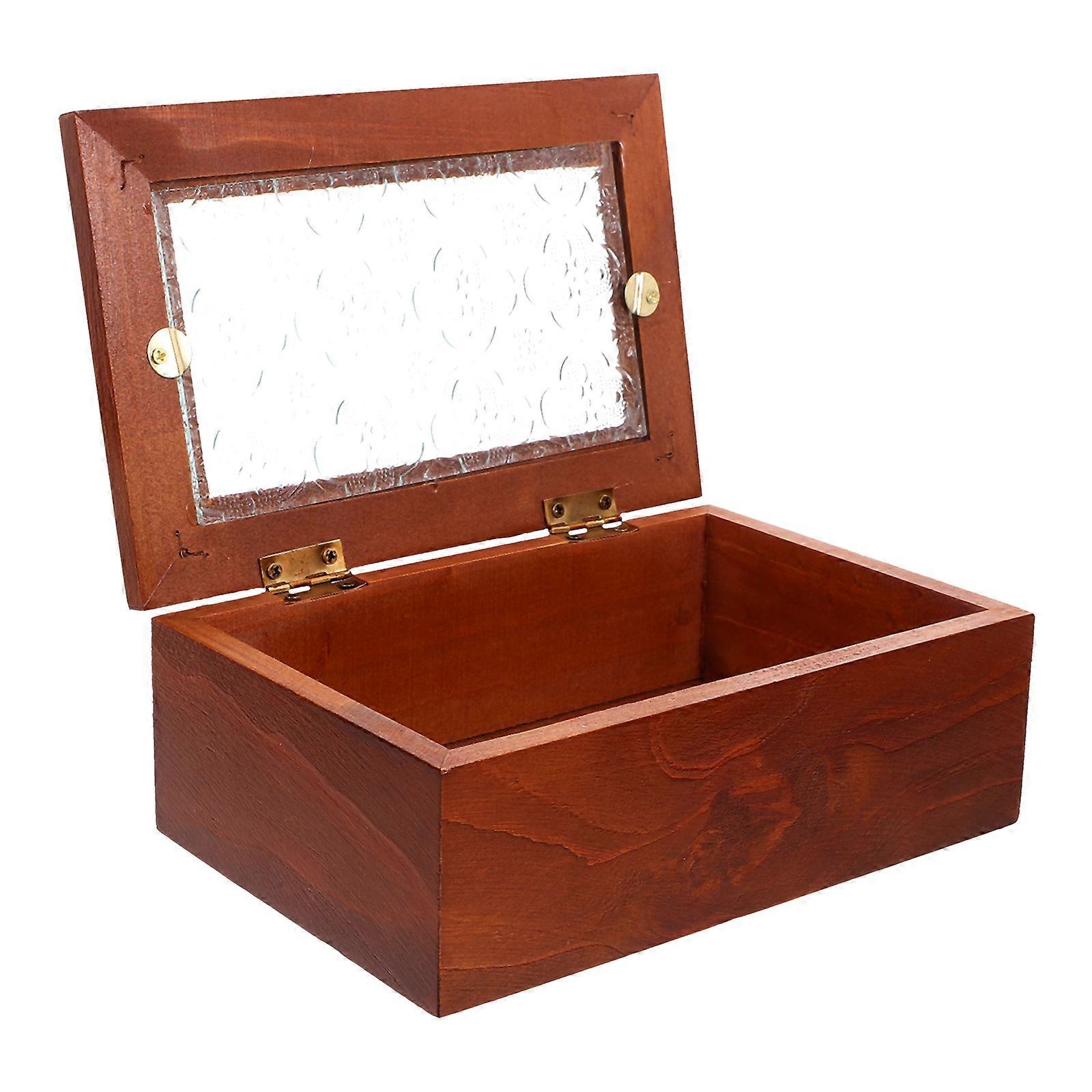 Retro Wooden Box for Storage Use 2Pcs Glass Window Storage Organizer Case