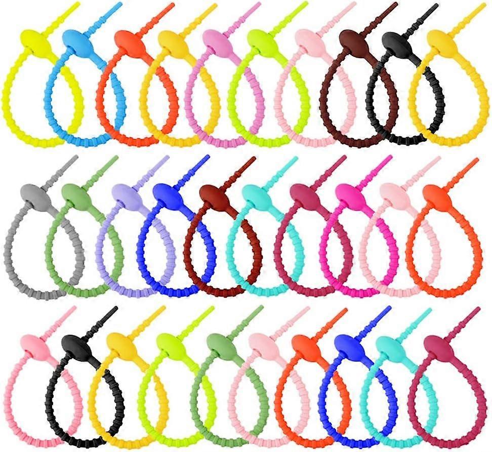 Multi-Purpose Silicone Ties 30 Pieces Colorful Silicone Cable Ties