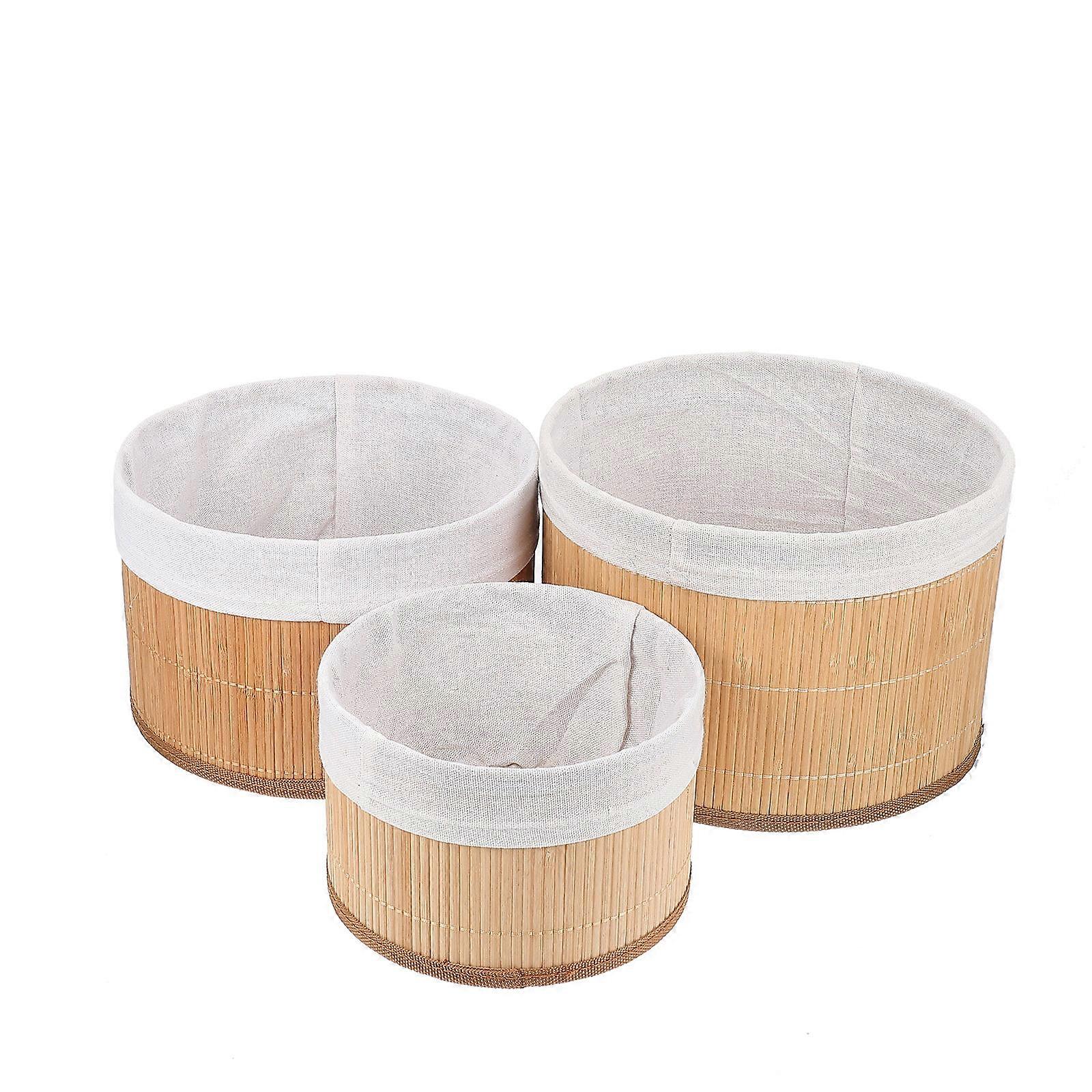 Multi-Function Round Bamboo Desk Organizer for Home 3Pcs Basket