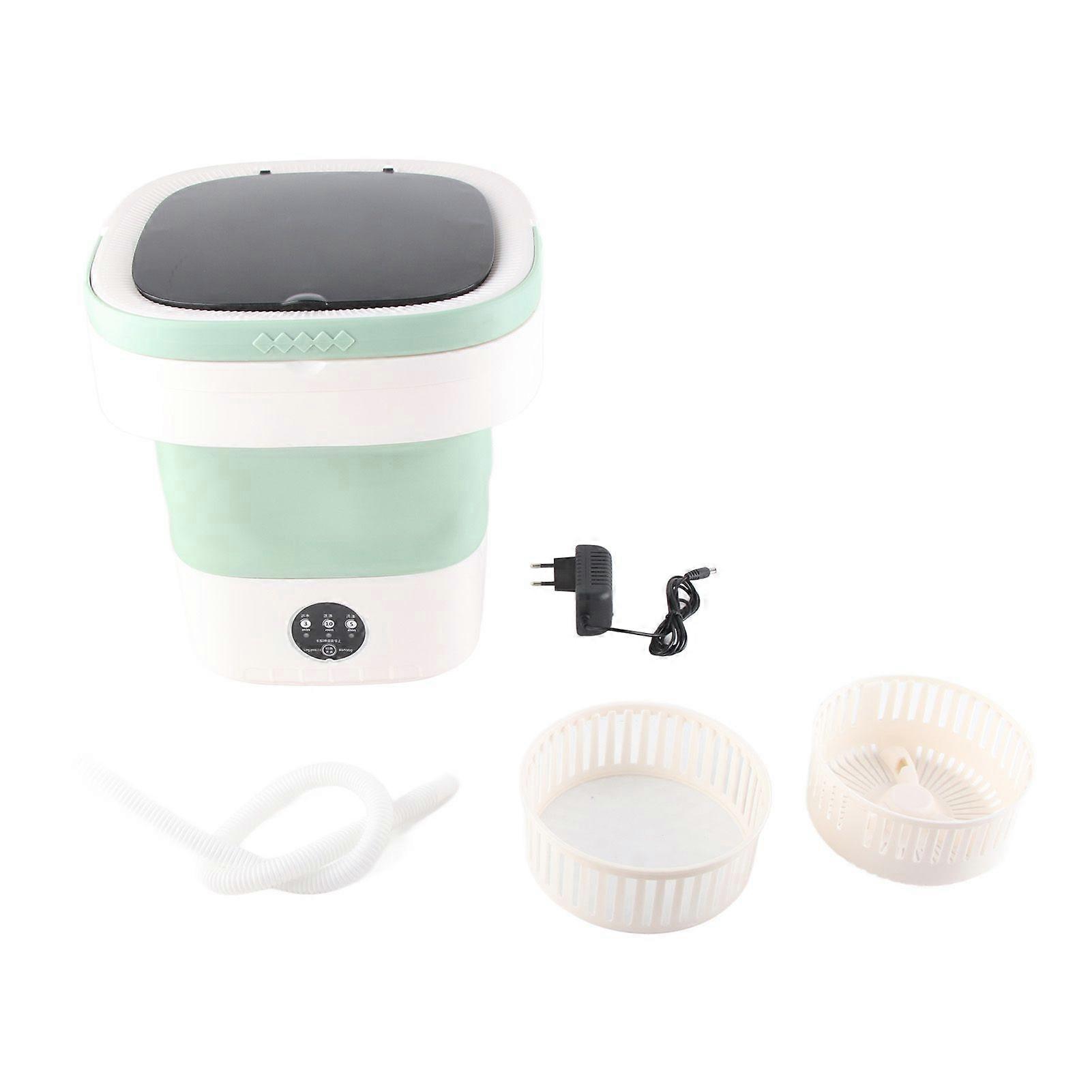 7.5L Mini Portable Bucket Washer Foldable Washing Machine with Soft Spin Dry and Drainage Pipe 100240V Green EU Plug