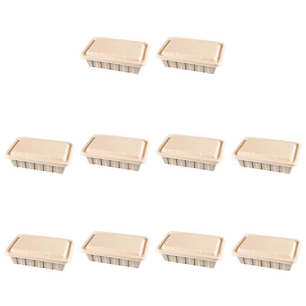 Degradable Pulp Box Food Container for Packing Use 10Pcs Khaki Storage Box