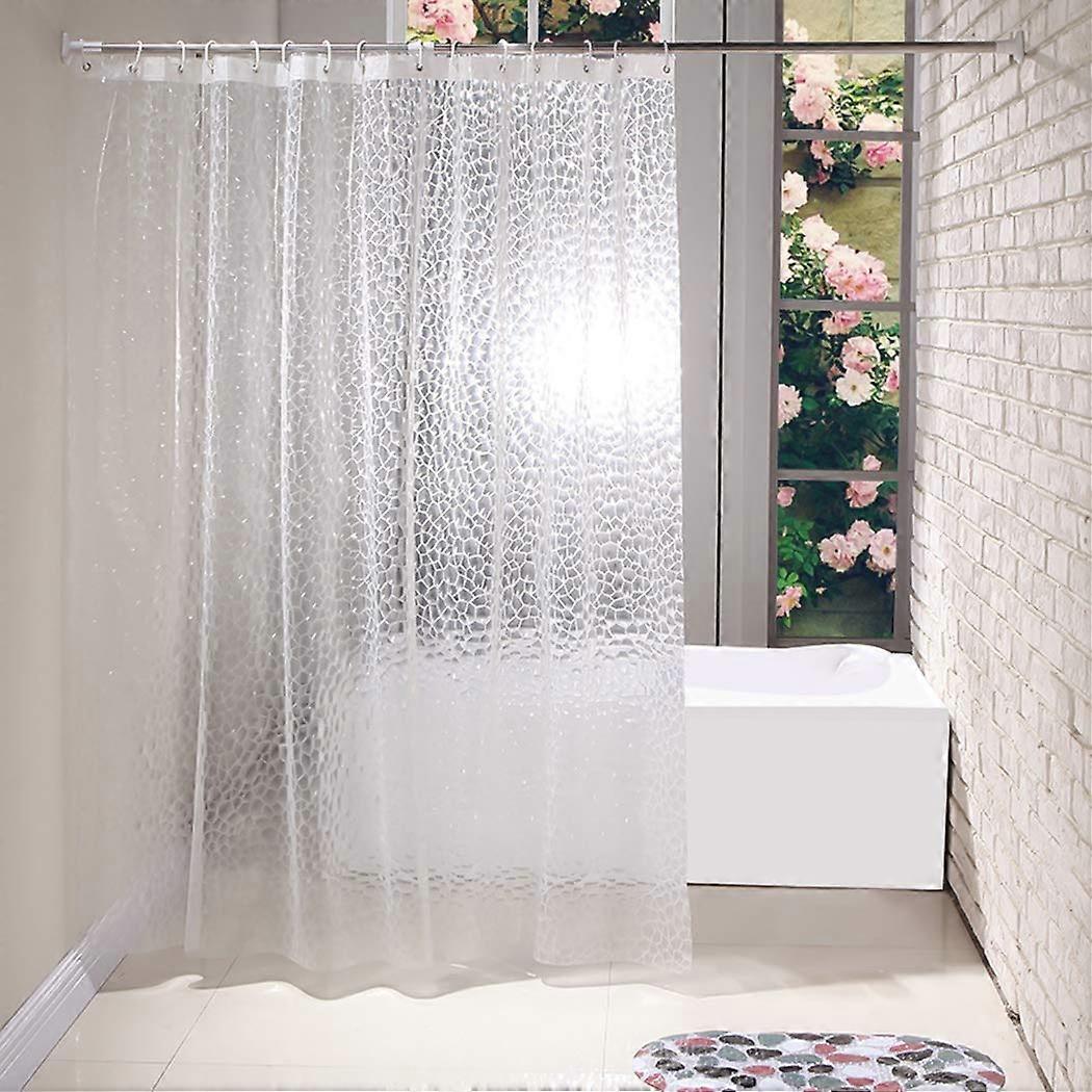 Shower Curtain 3D Effect Cobblestone Waterproof EVA Curtain Liner With 12 Ring Hooks Mildew Resistant 180x180 cm
