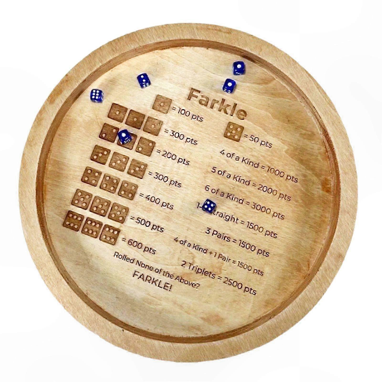 Wooden Dice Game Tray with Score Pad and Rules for Family Game Night Gatherings