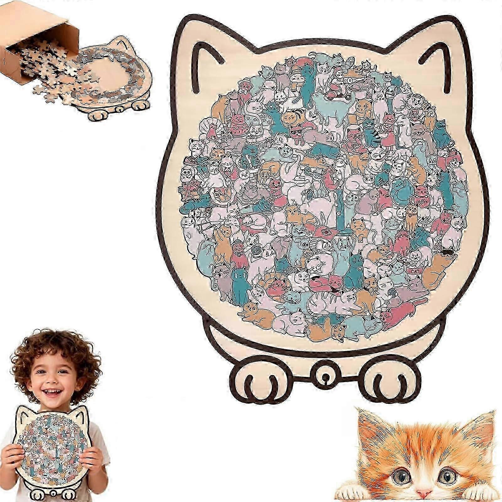135-Piece Cat Shaped Wooden Jigsaw Puzzle, Cat Outline Design Puzzles for Home Decor & Cat Lovers Gift