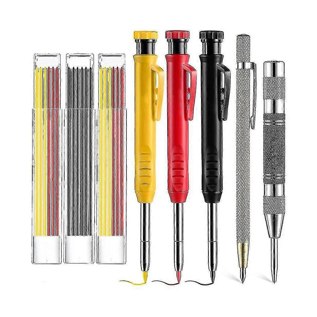 25-26 8 Packs Scriber Marking Tools, Carpenter Pencils Set With Automatic Center Punch, Carbide Scribe To