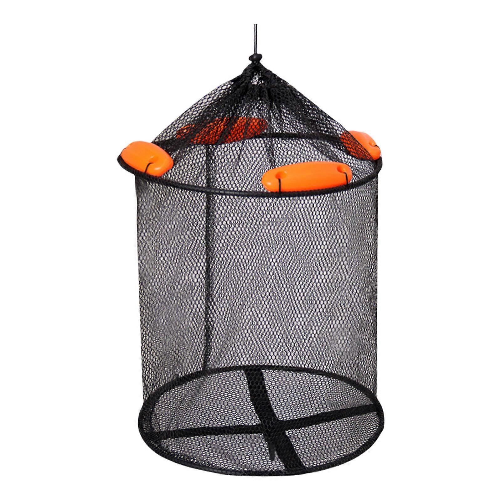 Compacts Foldable Fishing Net With Centralized Baits Pouches Tear Resistant Fish Catcher for Outdoor Lover Multicolor