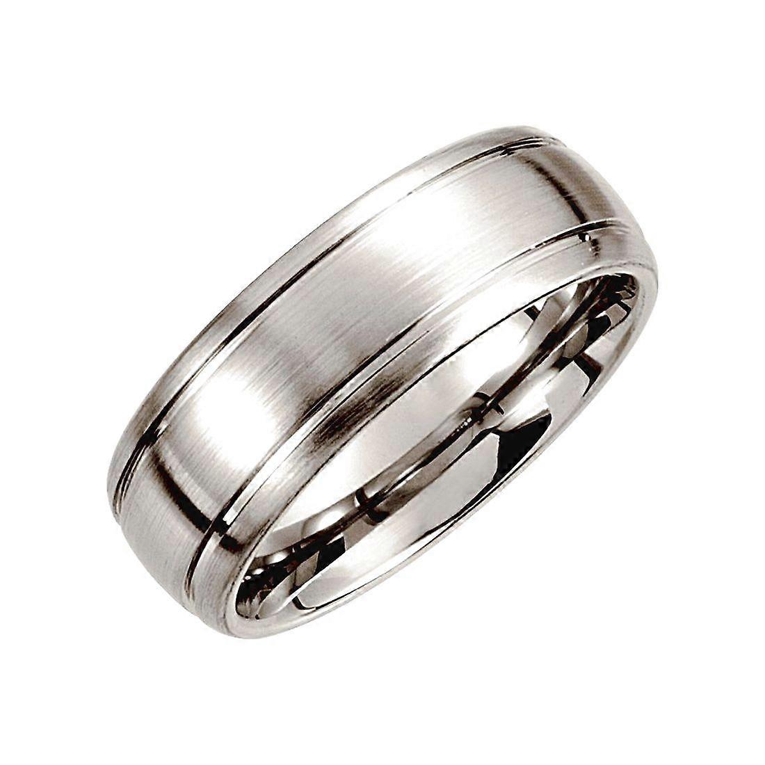 Cobalt 8mm Satin and Polished Grooved Slightly Domed Round Edge Band Ring-Ring for Women and Men - Ring Size: 7 to 13.5