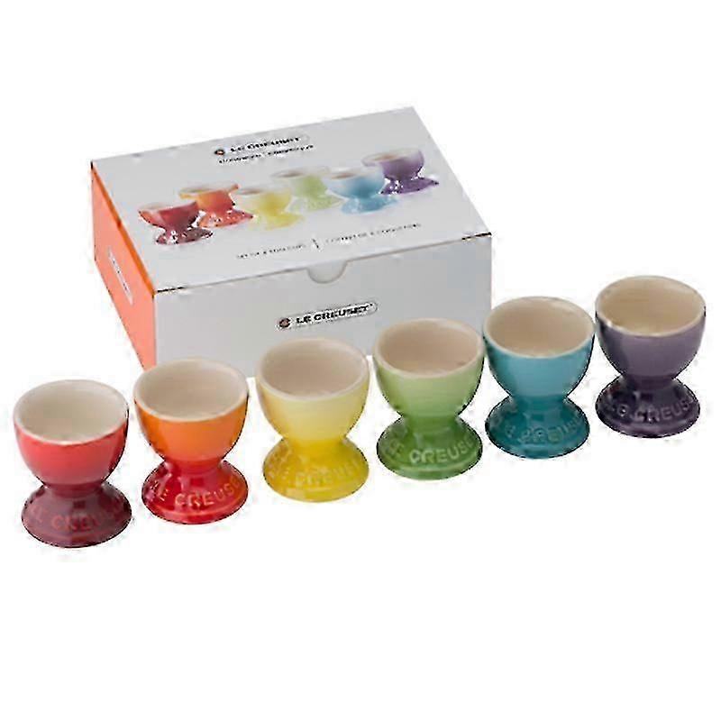 Plain Colourful Set of 6 Egg Cups with Base, Colourful Egg Holder, Breakfast Accessories, Stoneware Tableware, Egg Stand