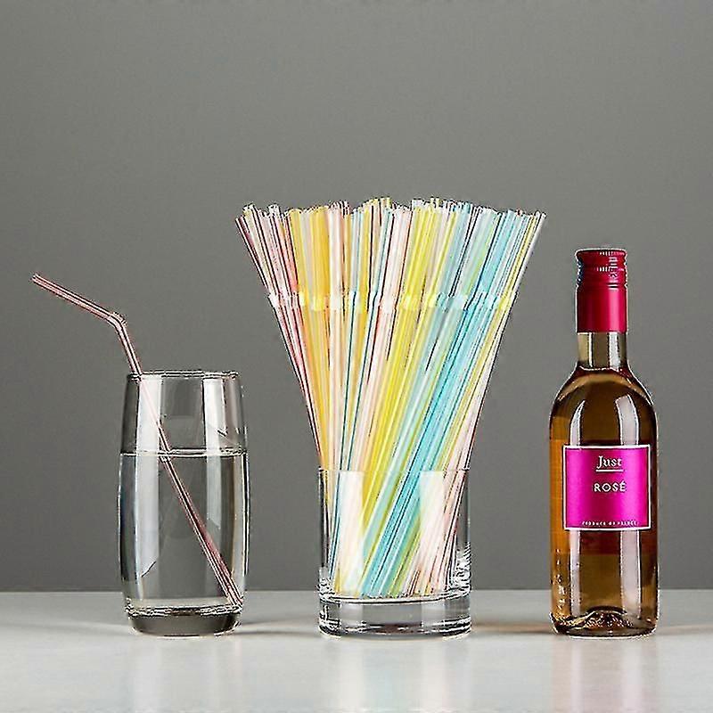 200 Pcs Disposable Plastic Drinking Straws Multicolor Striped Plastic Straws