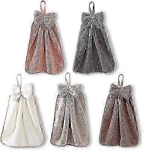5 Pcs Bow Hand Towels with Hanging Loop (5 Colors)