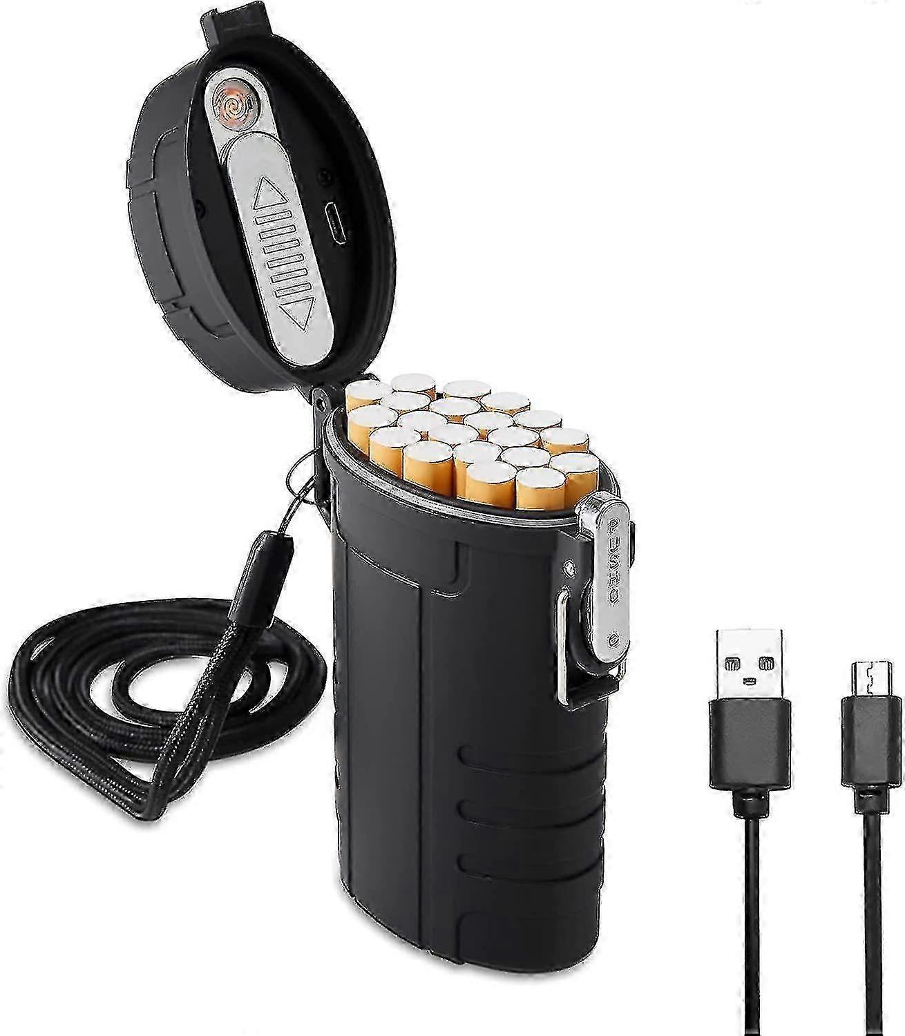 Smell Proof Cigarette Case with Joint Holder, 20pcs 84mm Waterproof Container & Rechargeable Lighter for Men and Women