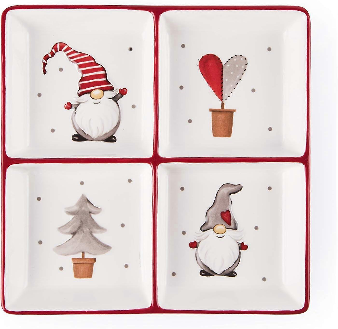 Santa Claus plate with 4 compartments, ceramic, white