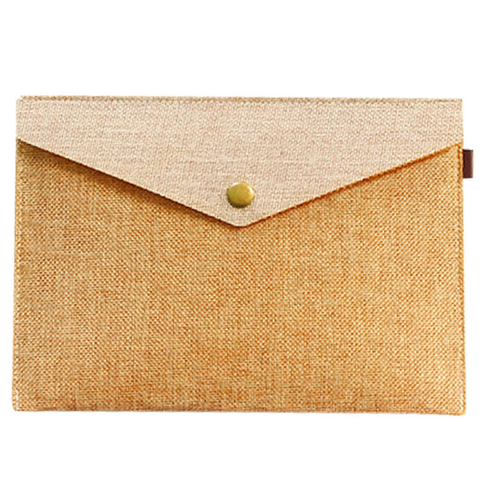 Multi Purpose Retro Snap Seal File Faux Linen Document Case Office Use  off whi te
