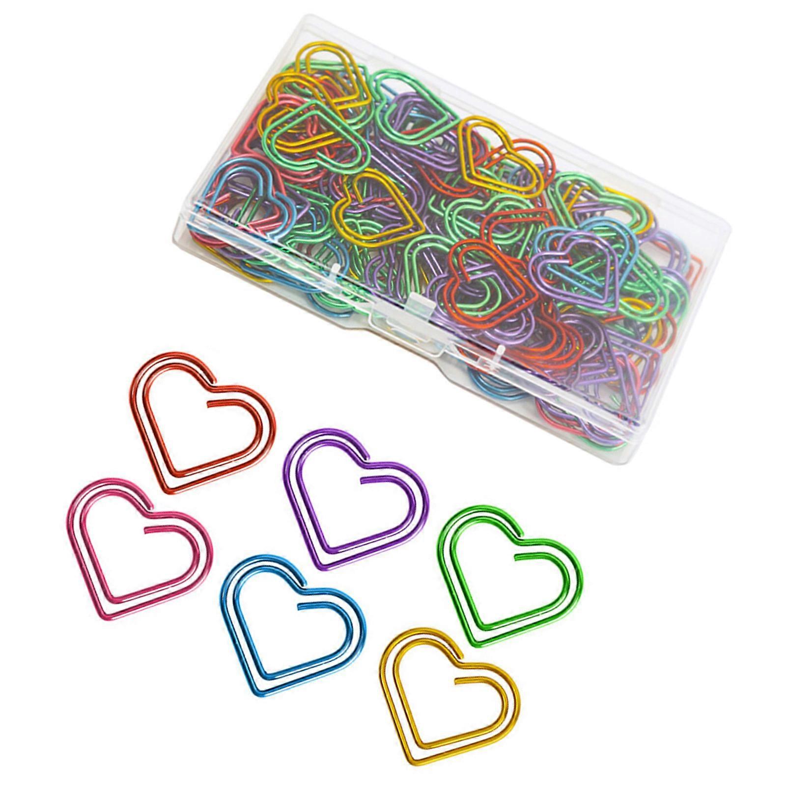 100/200Pcs Heart Shape Metal Paper Clip Colored Metal Paperclips File Clamp For Document Note Paper Postcard Organization Multicolor