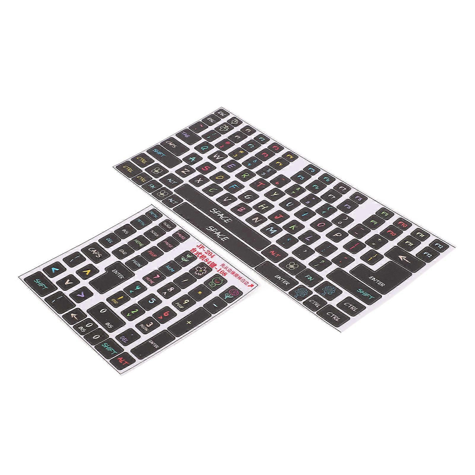 2 Pcs Keyboard Stickers PVC Decorative General Desktop Computer Keycaps Stickers for 84 To 108 Keys Keyboard