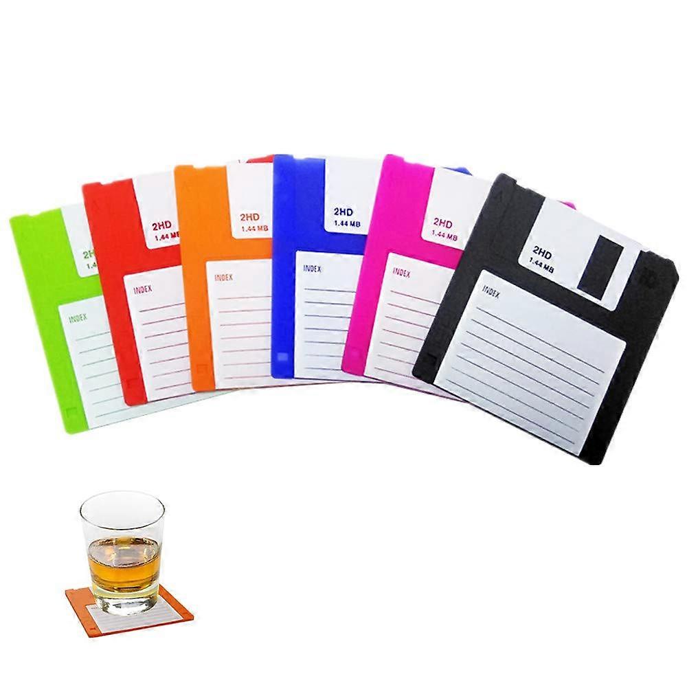 Floppy Disk Silicone Drink Coasters Set of 6 – Retro Non Slip Heat Resistant Table Protectors