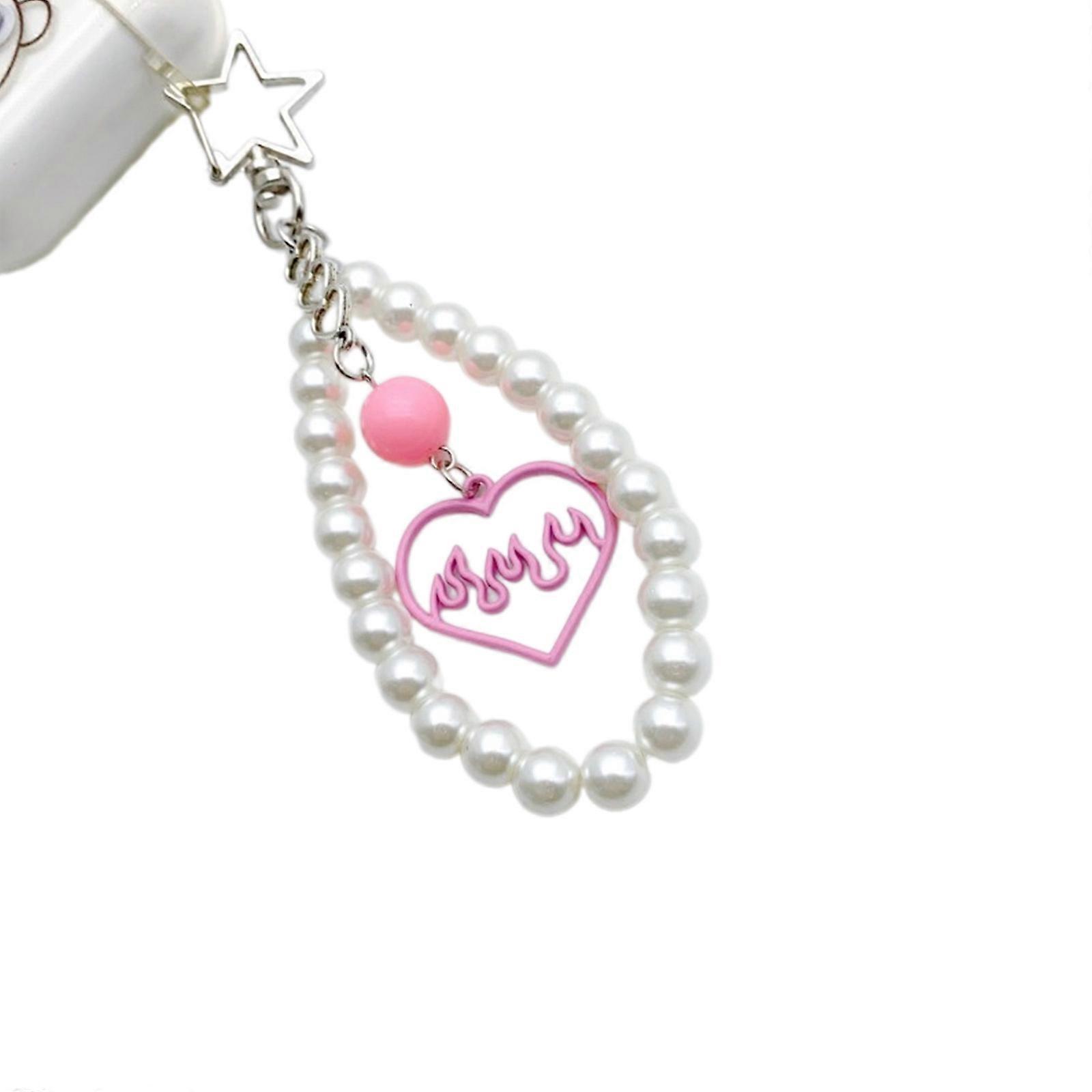 Tyylikäs avaimenperä jäljitelmähelmillä, muodikas sydän-liekkiriipus, elegantti avaimenperä laukkuun ja laukkuun, monivärinen