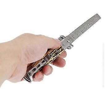 w 1Pcs Automatic Stainless Steel Combs Foldable Knife Brushes Hair Trimmer Comb Brush Accessories Butterfly Mens Pocket Knife Comb Imitation Bovin