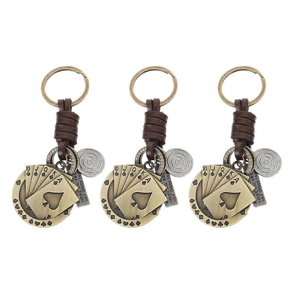 Vintage Keychain Playing Cards Pendant Rectangular Key Attachment Gifting Purse Chain Charm 3Set