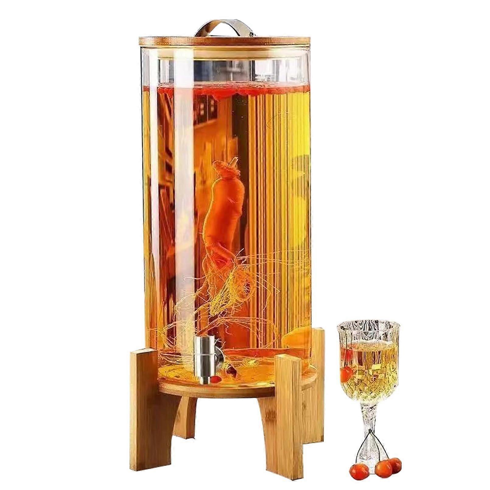 10L Glass Drink Dispenser with Wooden Stand and Stainless Steel Tap for Juice, Water, Parties and Events