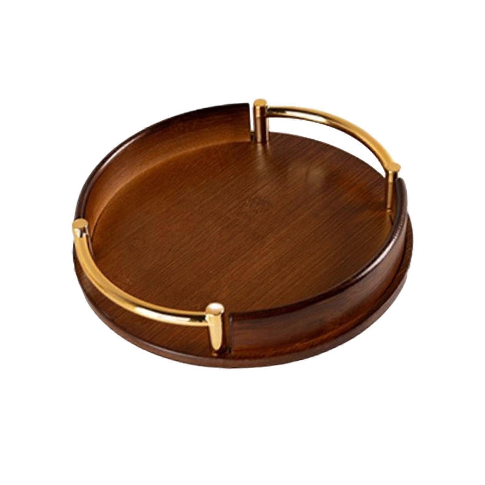 Serving Tray with Handles Gold Rim Round Decorative Platter for Tea Snacks Breakfast 30x30cm