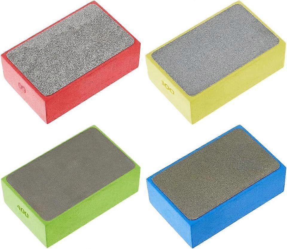 4Pcs 4 Colors Diamond Polishing Pads 60/100/200/400 Diamond Sanding Pads Hand Polishing Pads Sanding Block Polishing Tile Tools for Tile Glass Stone M