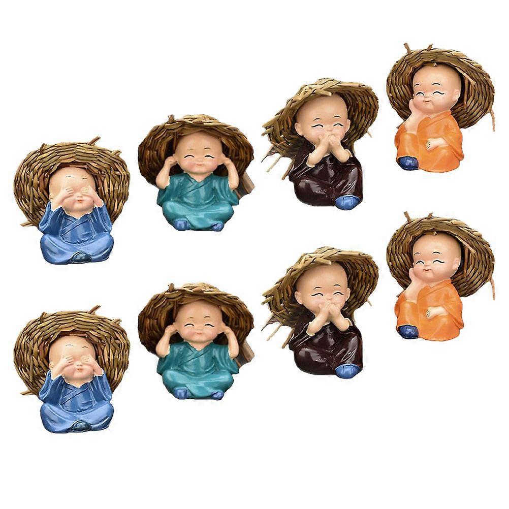 Car Aromatherapy Buddha Monk Statue Set 8Pcs for Dashboard Use