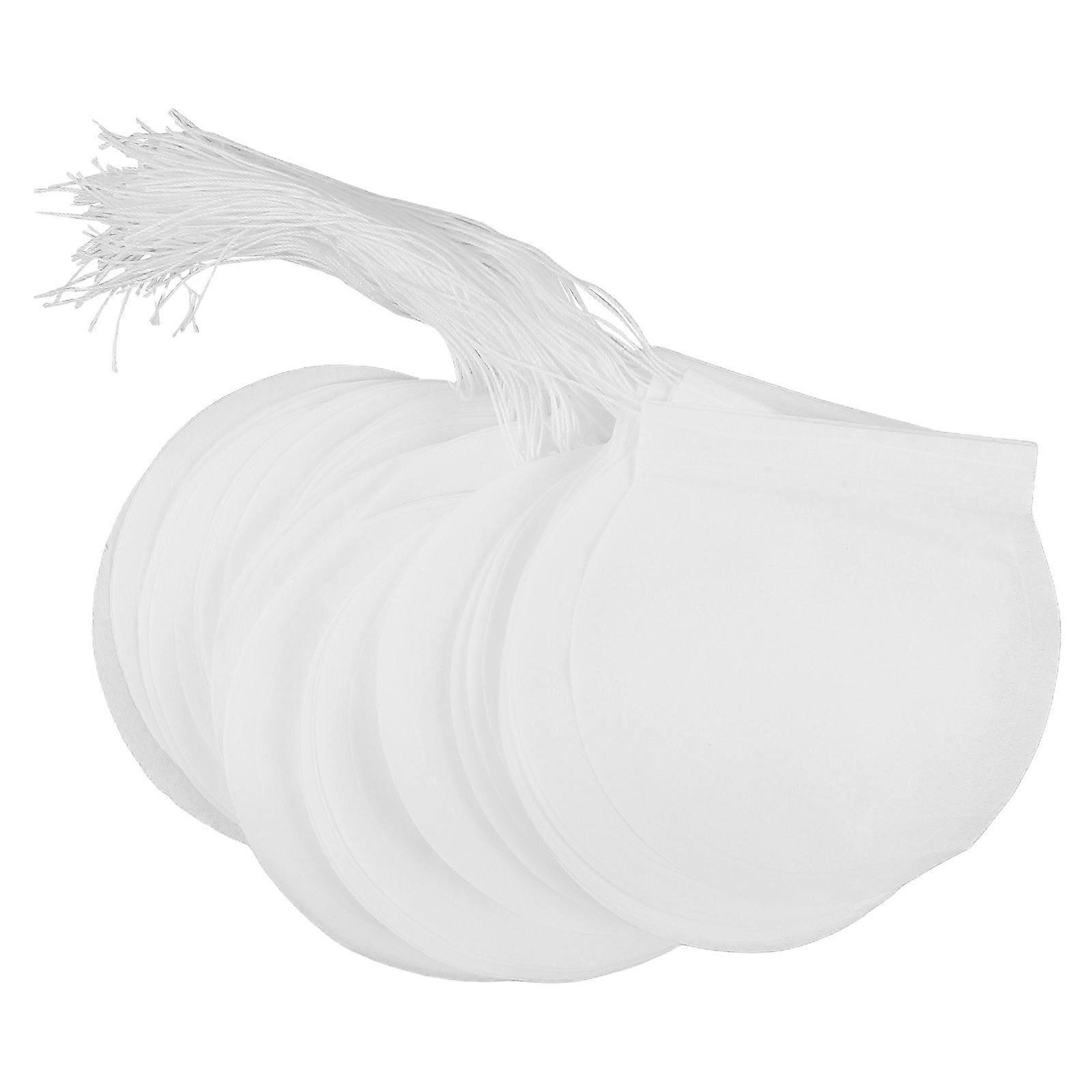 Round Disposable Tea Bags White for Brewing Tea 100Pcs Drawstring Bags
