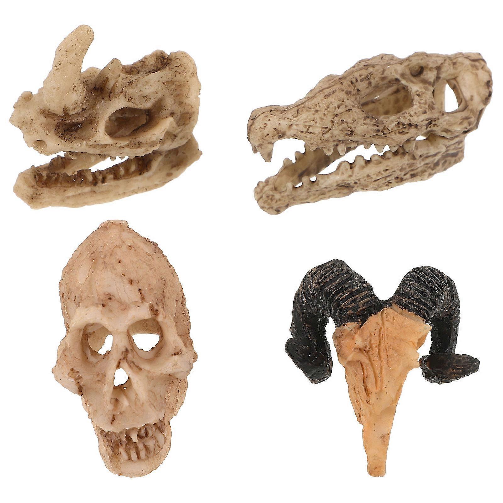 4Pcs Resin Skull Reptile Tank Decoration for Reptile Hide Place