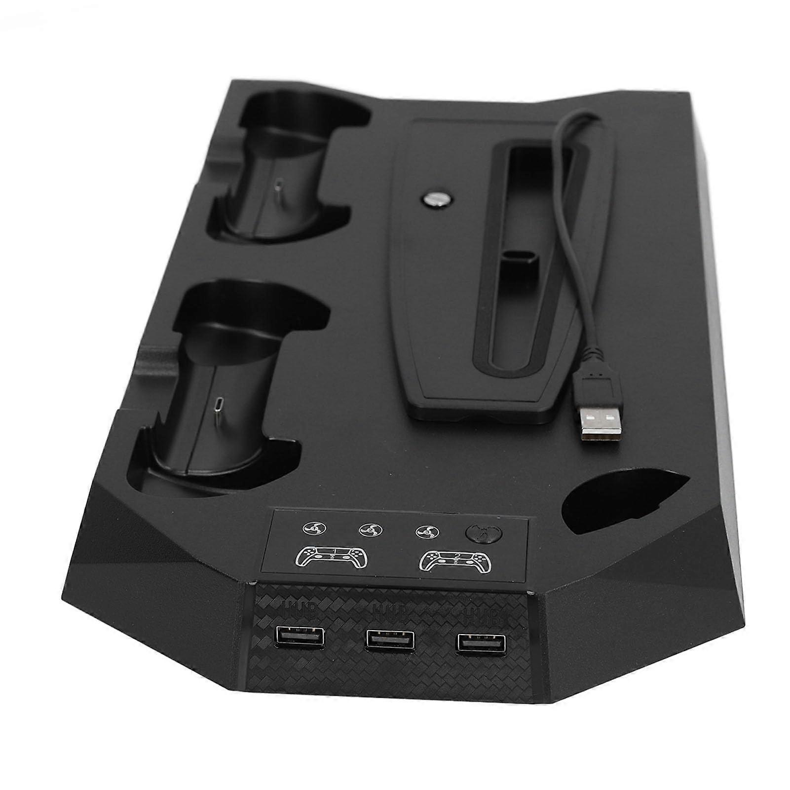 Vertical Stand for PS5 with Cooling Fan, Fast Controller Charging Station and 3 USB Ports Black