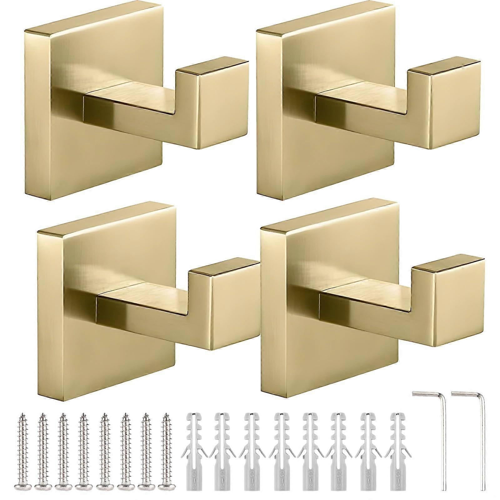 Stainless Steel Wall Hooks 4 Pack, Rustproof Heavy Duty Square Design for Bathroom and Kitchen