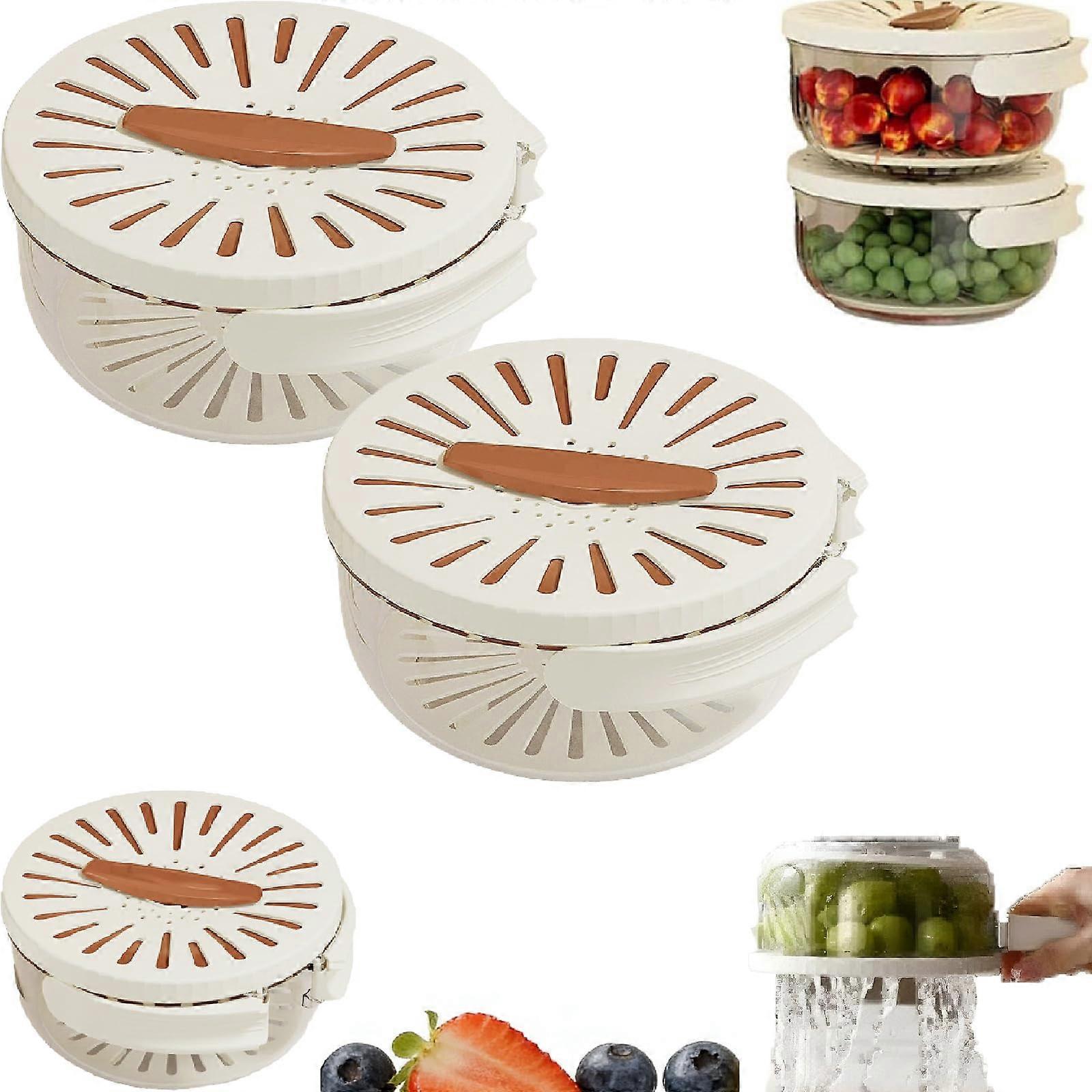 2 in 1 Fruit and Vegetable Strainer with Preservation Lid, Multifunctional Kitchen Colander, 2PC Brown (L)