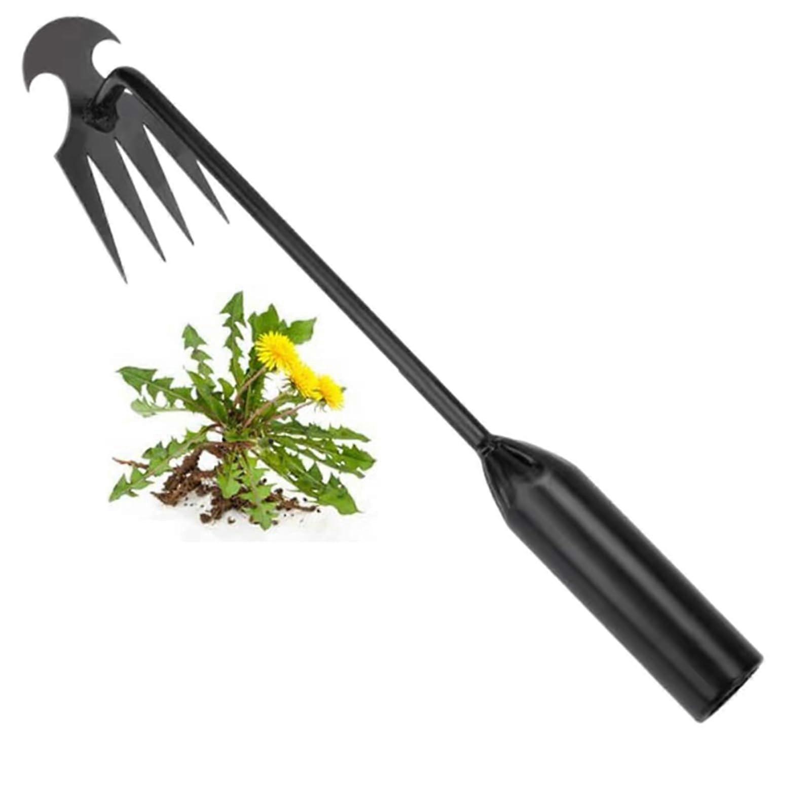 Weeding Tool with Manganese Steel Teeth, Handheld Garden Weed Puller, 4Tine Root Removal