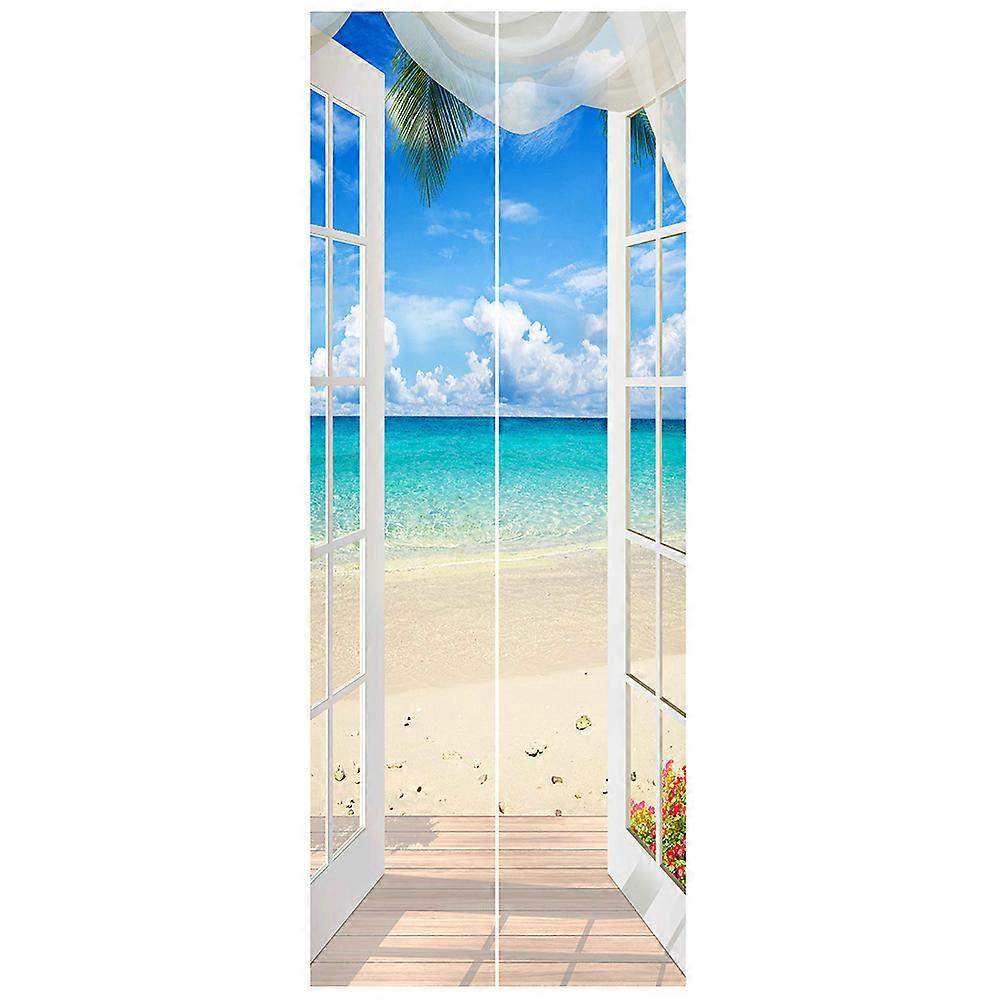 Rectangular Beach Scene Wall Sticker Assorted Color for Interior Designers Waterproof 1 Set