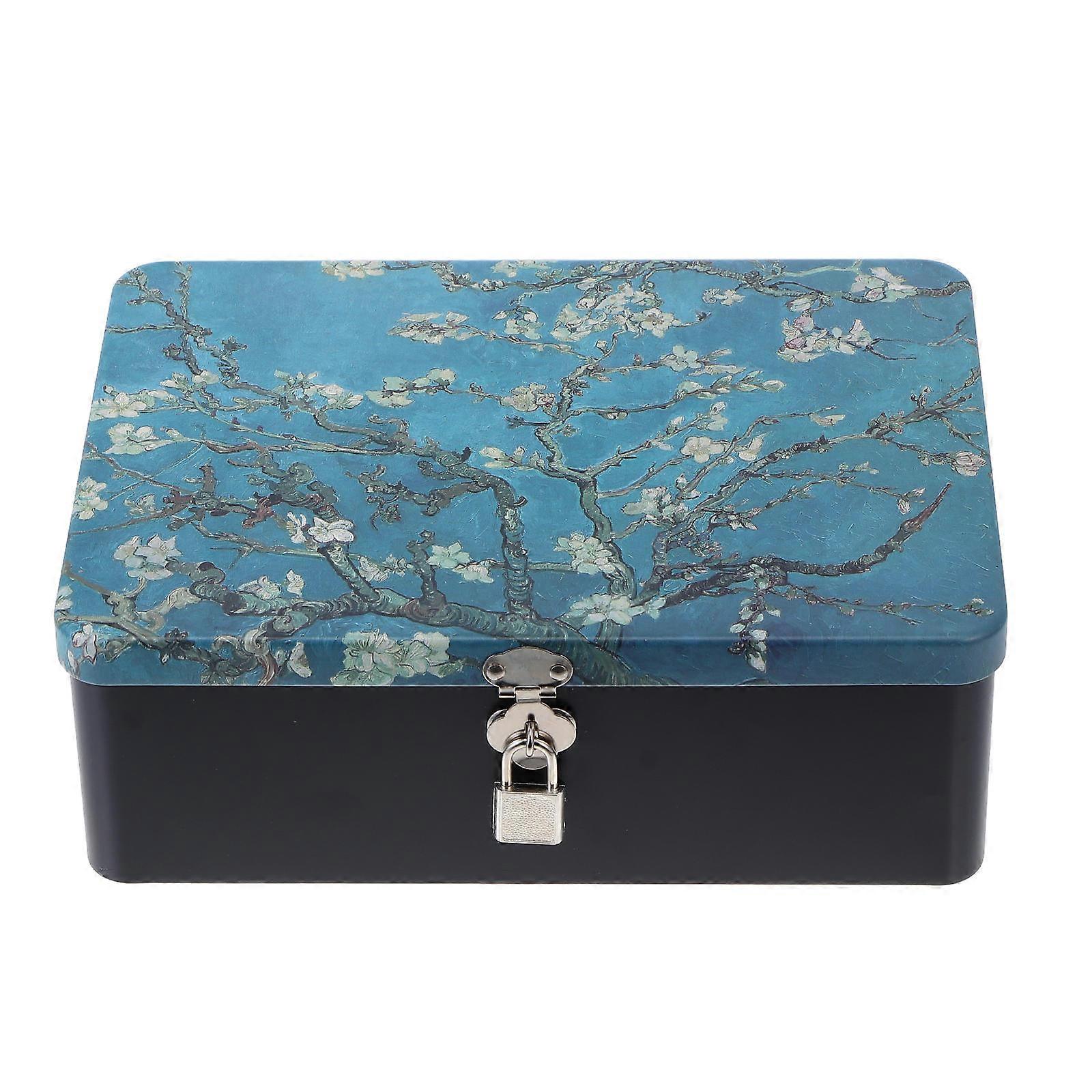 Vintage Storage Box with Padlock 1Set Tinplate Case for Organization