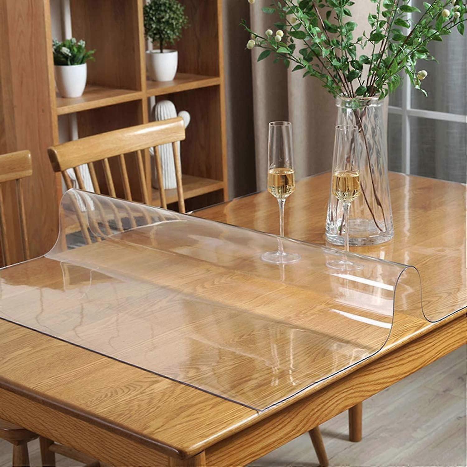 PVC Table Protector Clear Waterproof Heat Resistant Easy Clean for Kitchen Dining 100x160cm
