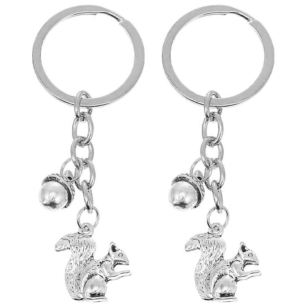 Silver Squirrel Keyring Metal Key Chain for Decor 2Pcs Pine Cone Accessories