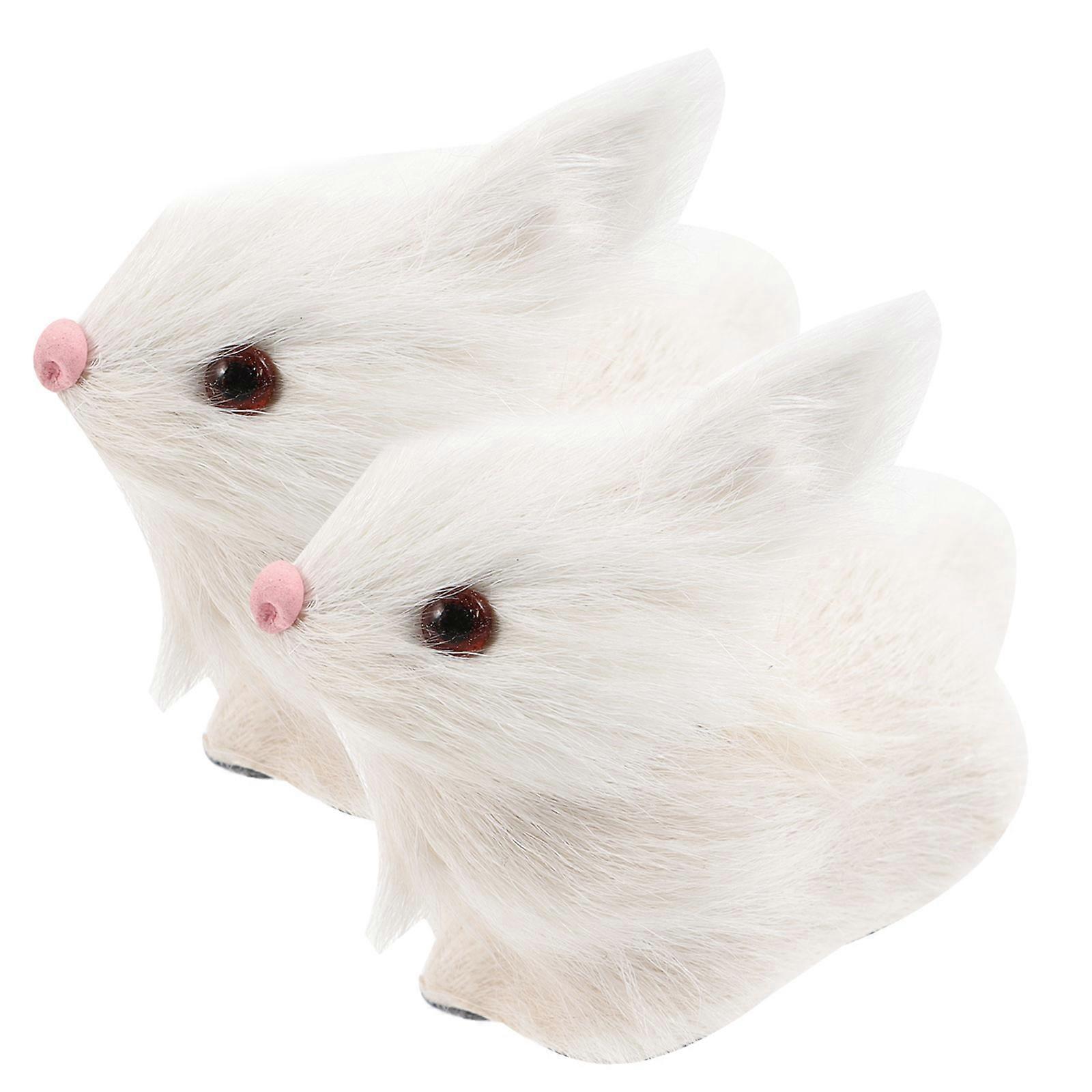 Simulation Rabbit Plush Rabbit Ornaments for Decor 2Pcs White Plastic