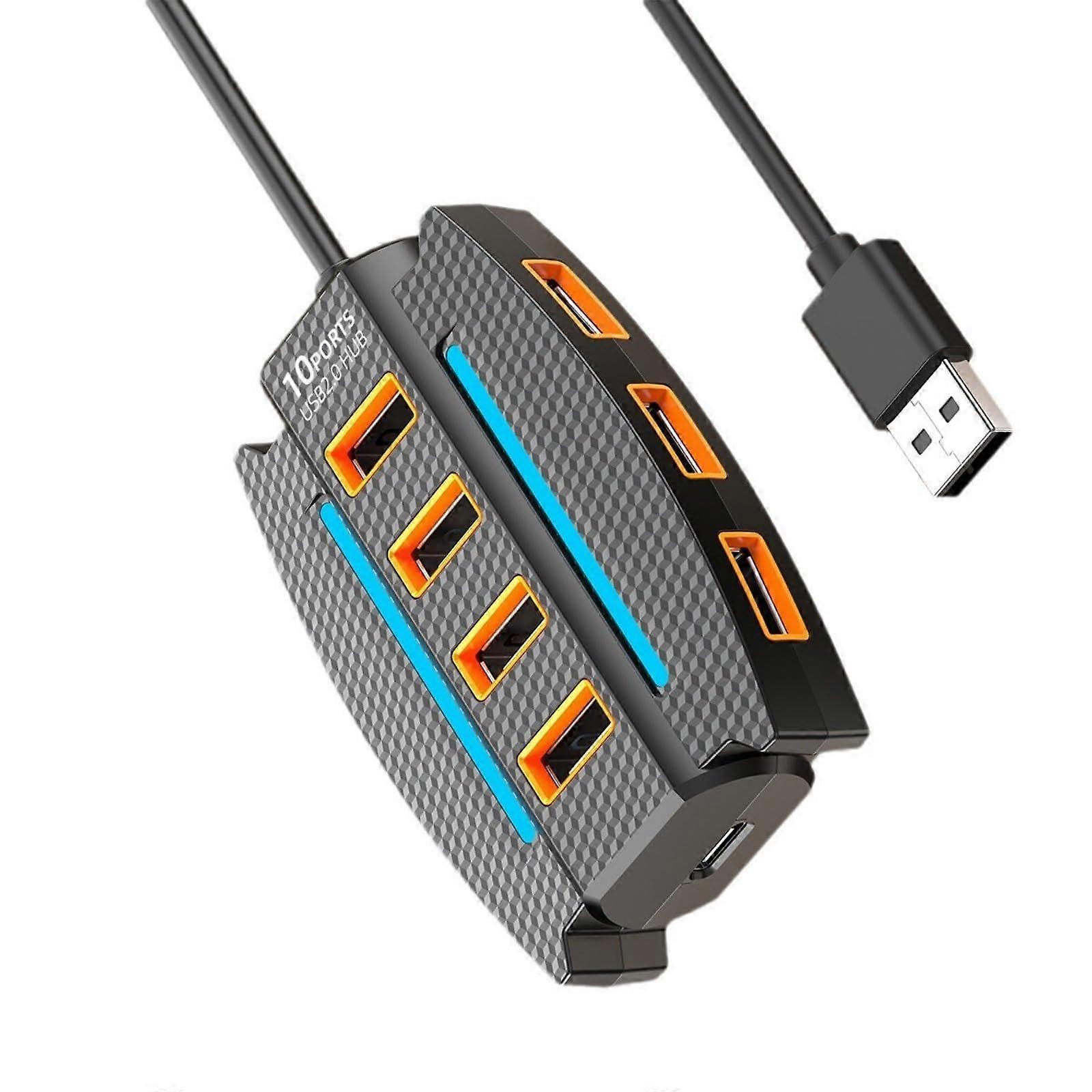 10 Port USB 2.0 Hub with 1.2m Cable  Speed Data Transfer and LED Indicator for PC Laptop