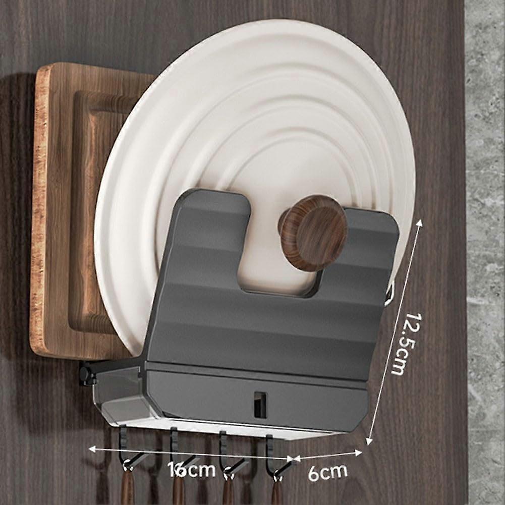 Pot Lid Organizer Wall Mounted Kitchen Rack with Hooks Waterproof Space Saving Gray