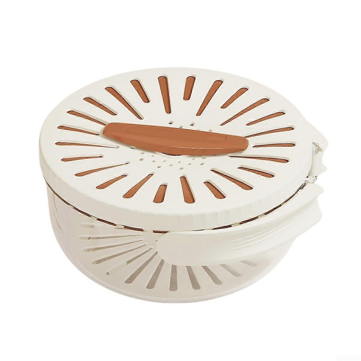 Vegetable and Fruit Strainer Bowl with Rotatable Lid and Foldable Handle for Easy Drainage Brown