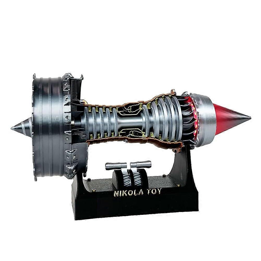 Turbofan Engine Model 24cm Silver Black with LED Lights, Adjustable Speed Aircraft Engine Replica