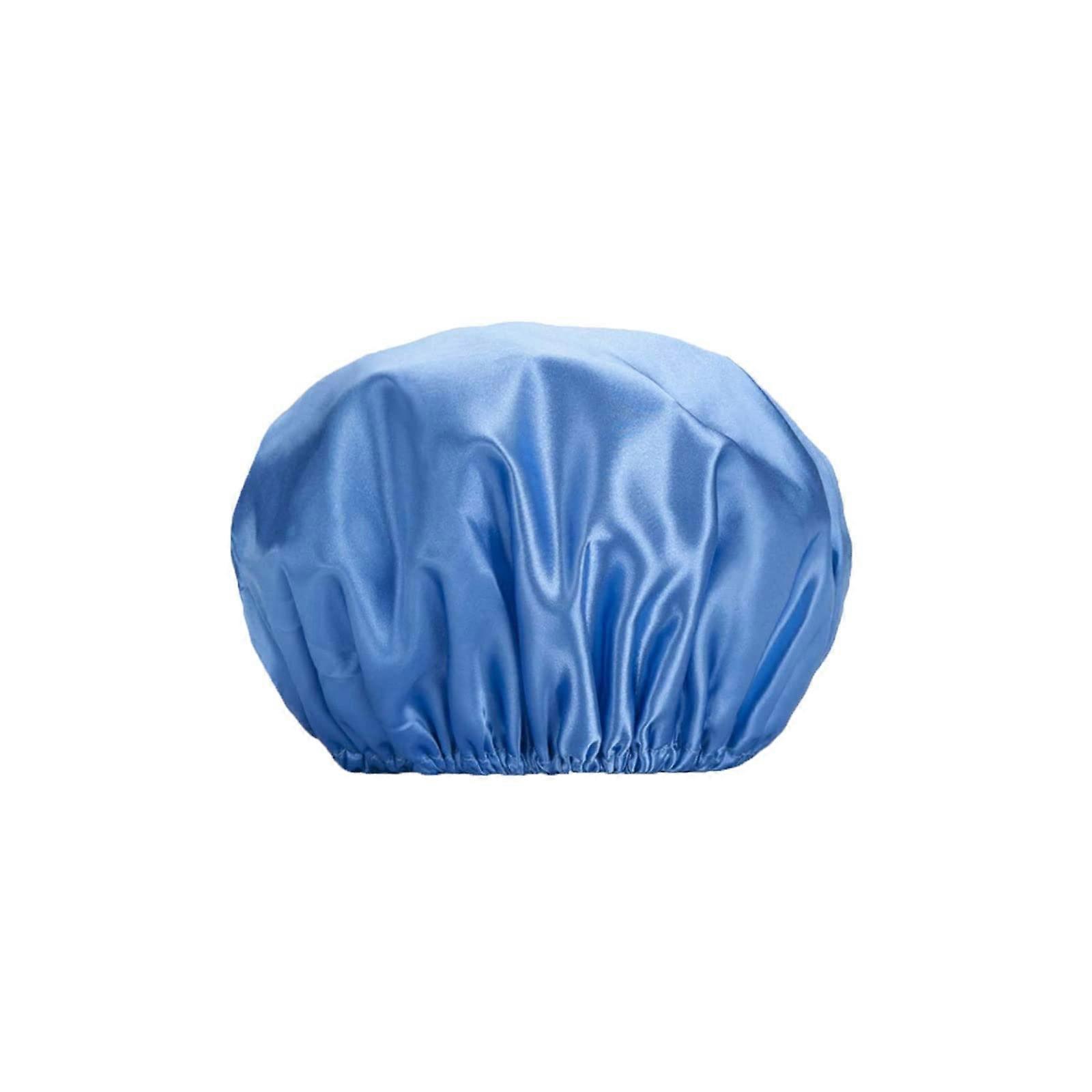 Reusable Waterproof Shower Cap Blue Double Layer Hair Protection with Secure Elastic Fit